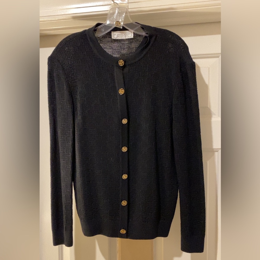 ST. JOHN Black Knit Cardigan and Tank Top Set